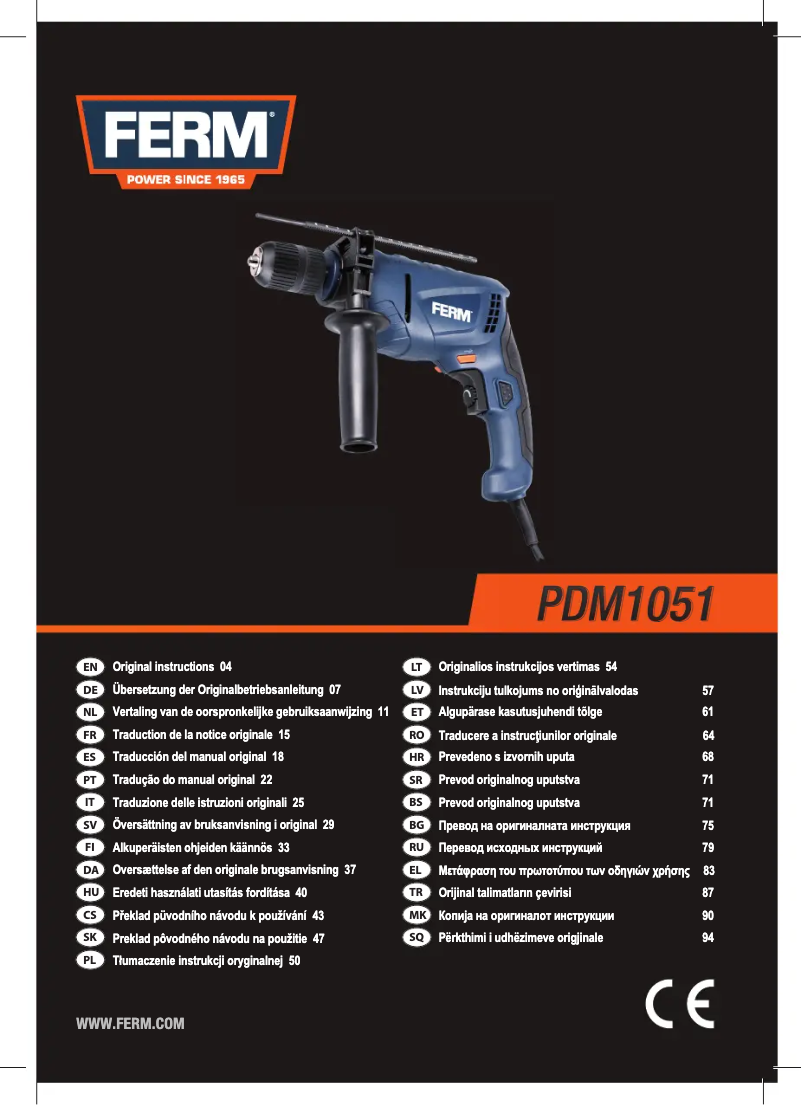 Page 1 de la notice Manuel utilisateur Ferm PDM1051