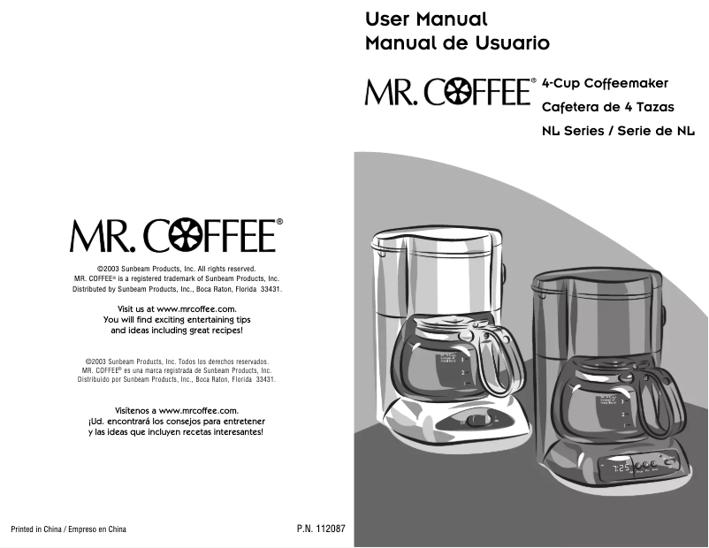 Page 1 de la notice Manuel utilisateur Mr. Coffee NL-X5