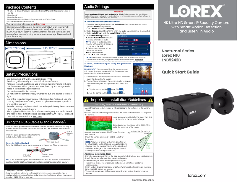 Page 1 of the manual Quick Start Guide Lorex LNB9252
