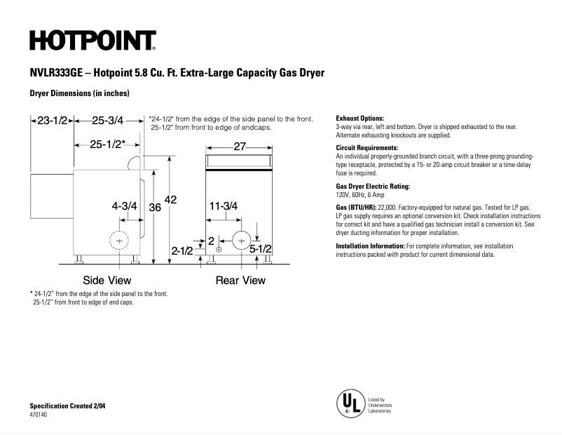 Página 1 del manual Ficha técnica Hotpoint NVLR333GECC