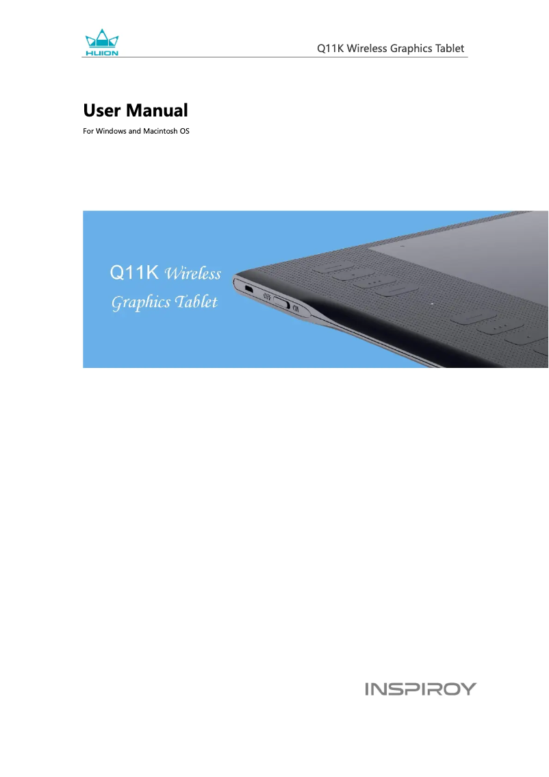 Page 1 de la notice Manuel utilisateur Huion Inspiroy Q11K Wireless