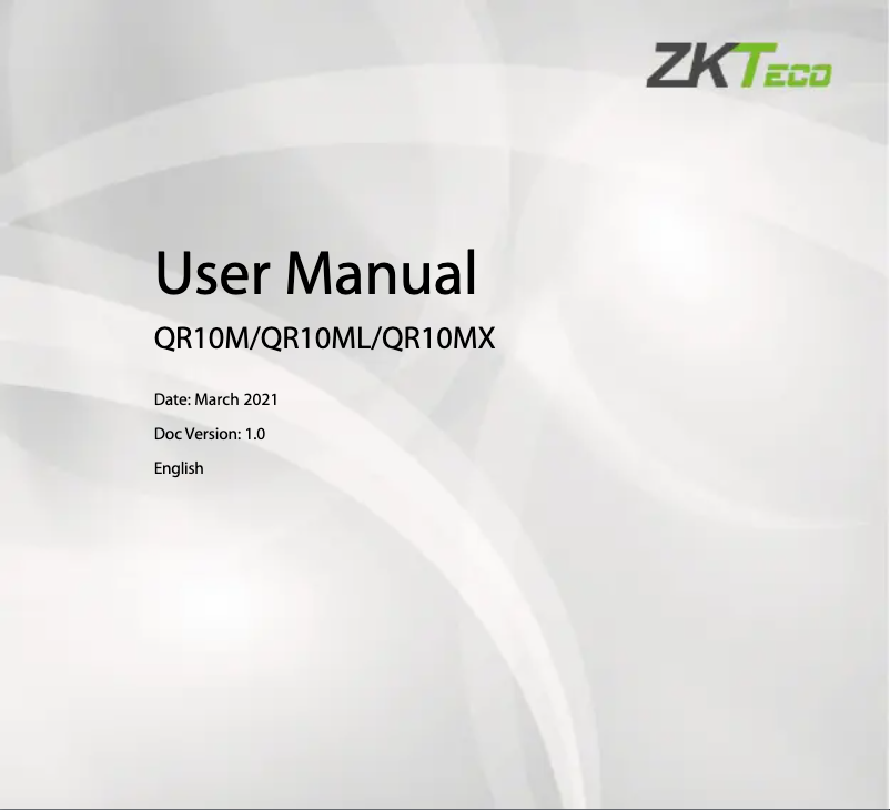 Page 1 de la notice Manuel utilisateur ZKTeco QR10ML