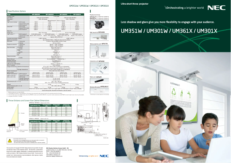 Page 1 de la notice Brochure NEC UM361X
