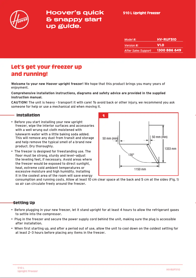 Page 1 de la notice Guide de démarrage rapide Hoover HV-RUF510
