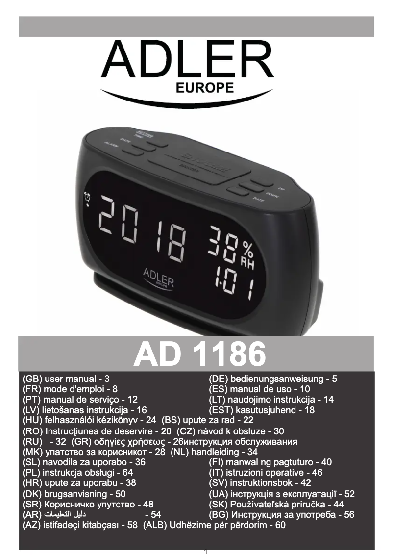 Page 1 de la notice Manuel utilisateur Adler AD 1186
