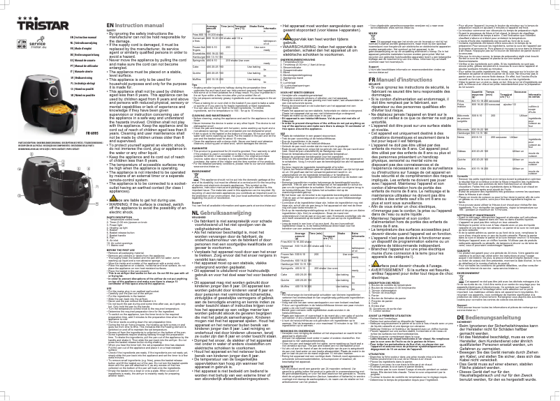 Page 1 de la notice Manuel utilisateur TriStar FR-6995