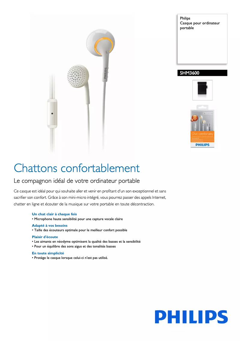 Página 1 del manual Ficha técnica Philips SHM3600