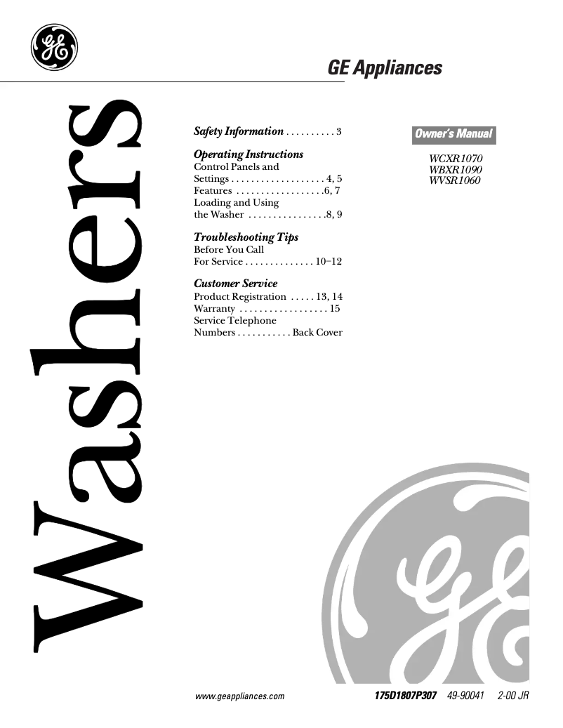 Page 1 of the manual Use and Maintenance Manual GE WCXR1070AWW
