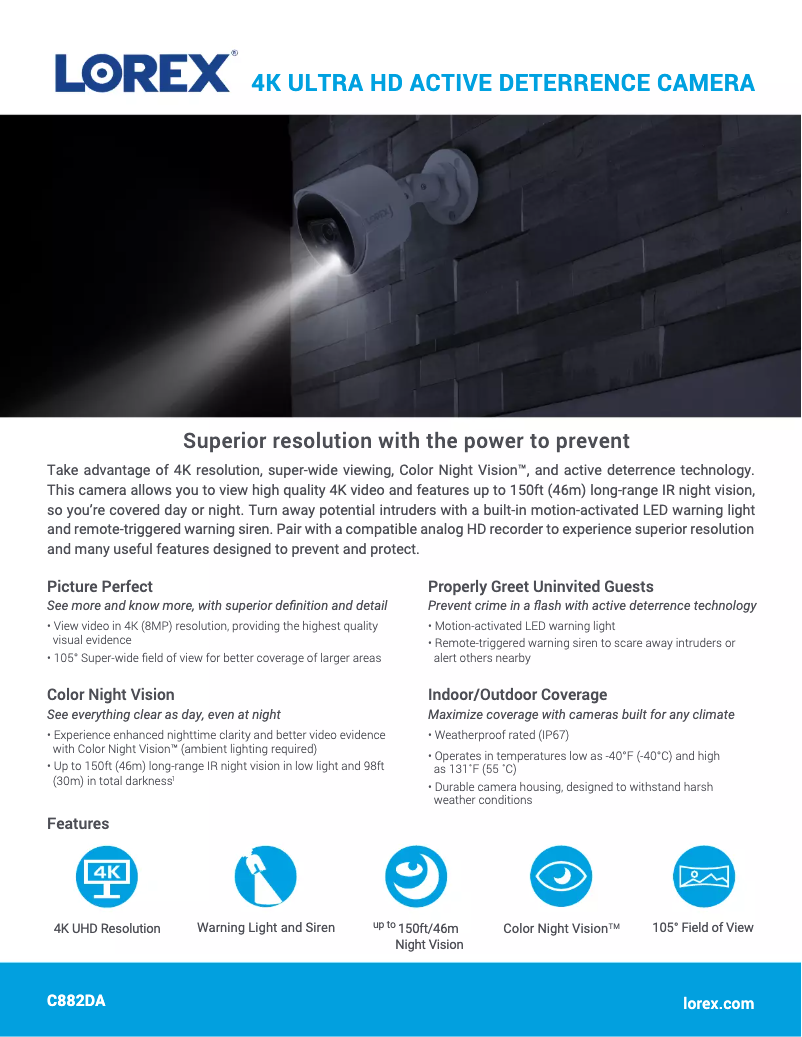 Page 1 de la notice Fiche technique Lorex C882DA