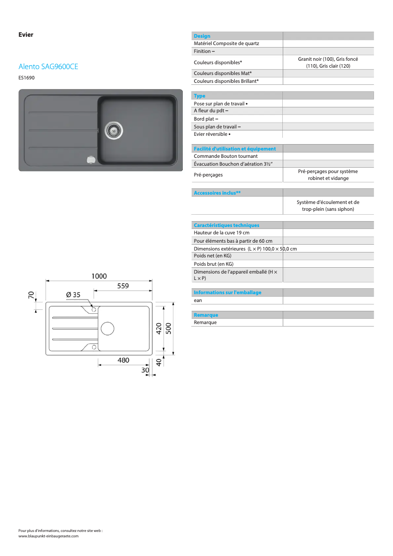 Página 1 del manual Ficha técnica Blaupunkt Alento SAG9600CE