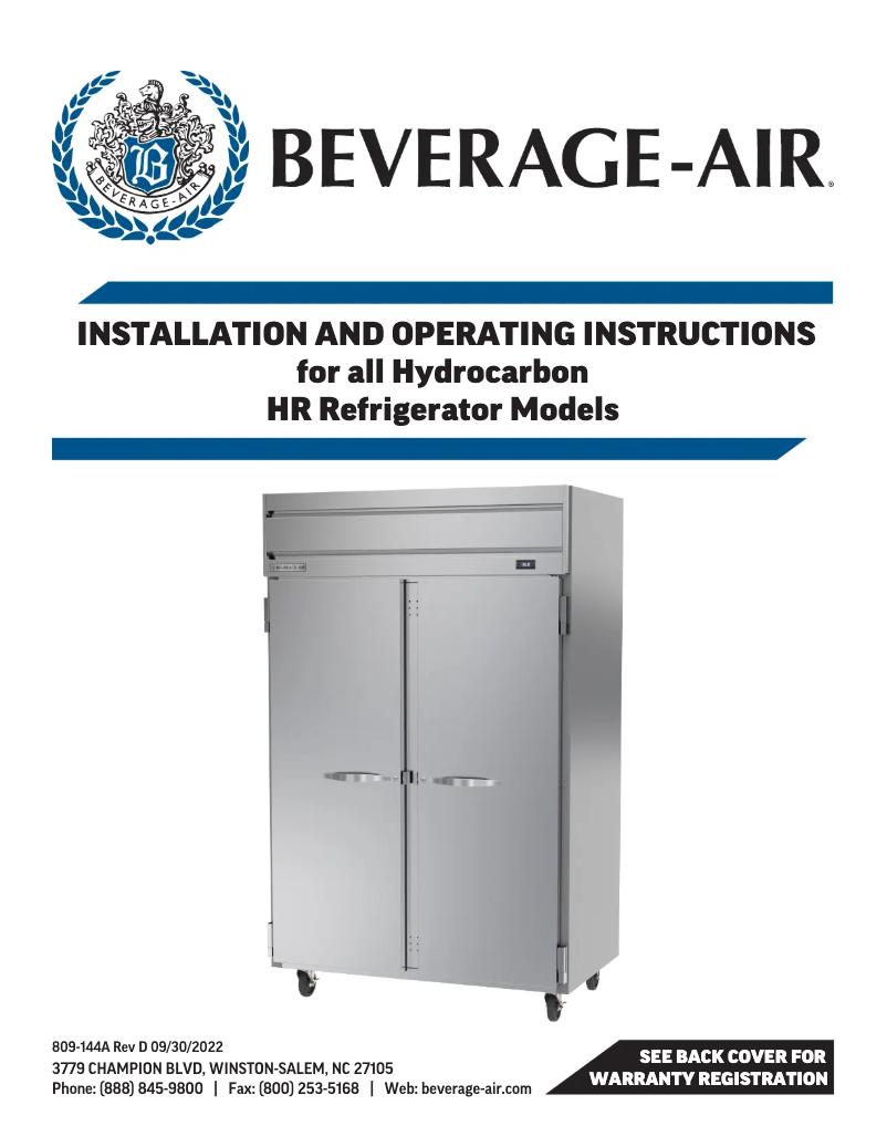 Page 1 de la notice Manuel utilisateur Beverage-Air HRS3HC-1HS