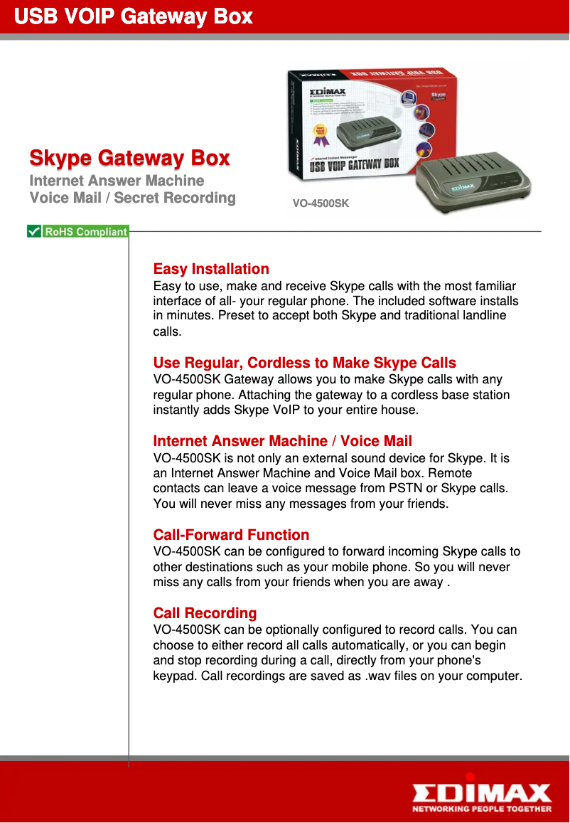 Page 1 de la notice Manuel utilisateur Edimax VO-4500SK