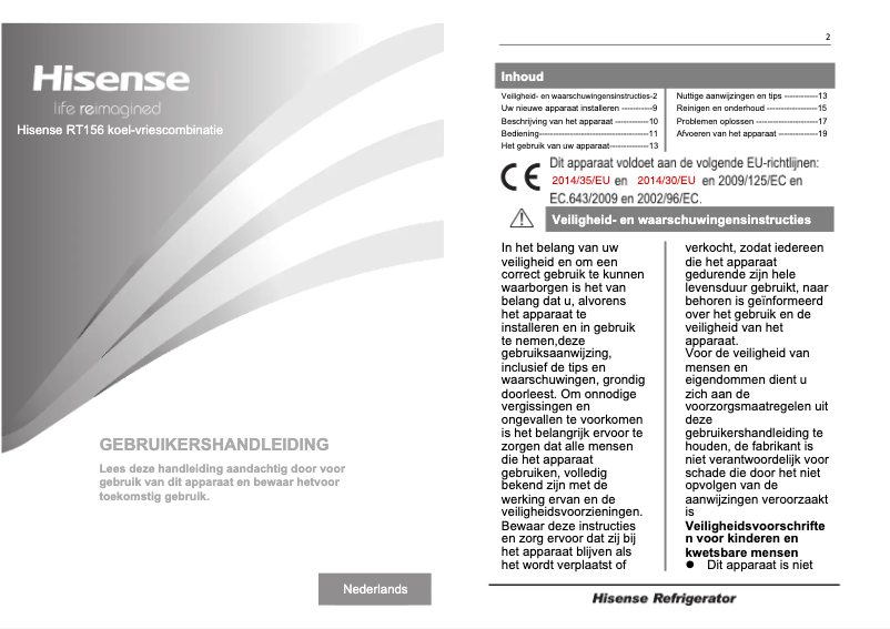 Page 1 de la notice Manuel utilisateur Hisense RT156D4AB1