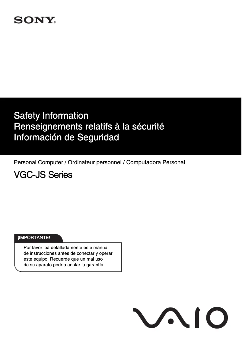 Page n°1 - Instructions de sécurité Sony Vaio VGC-JS410F