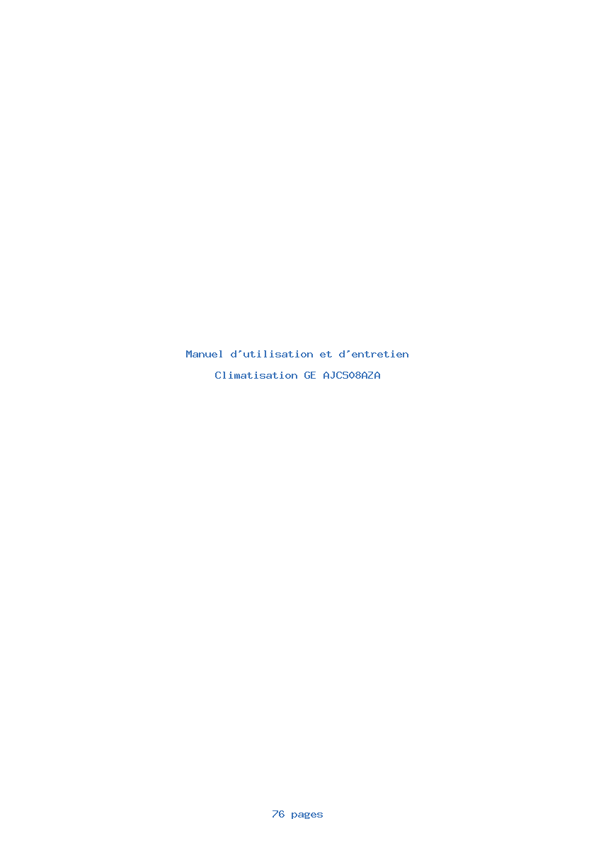 Page 1 de la notice Manuel d'utilisation et d'entretien GE AJCS08AZA