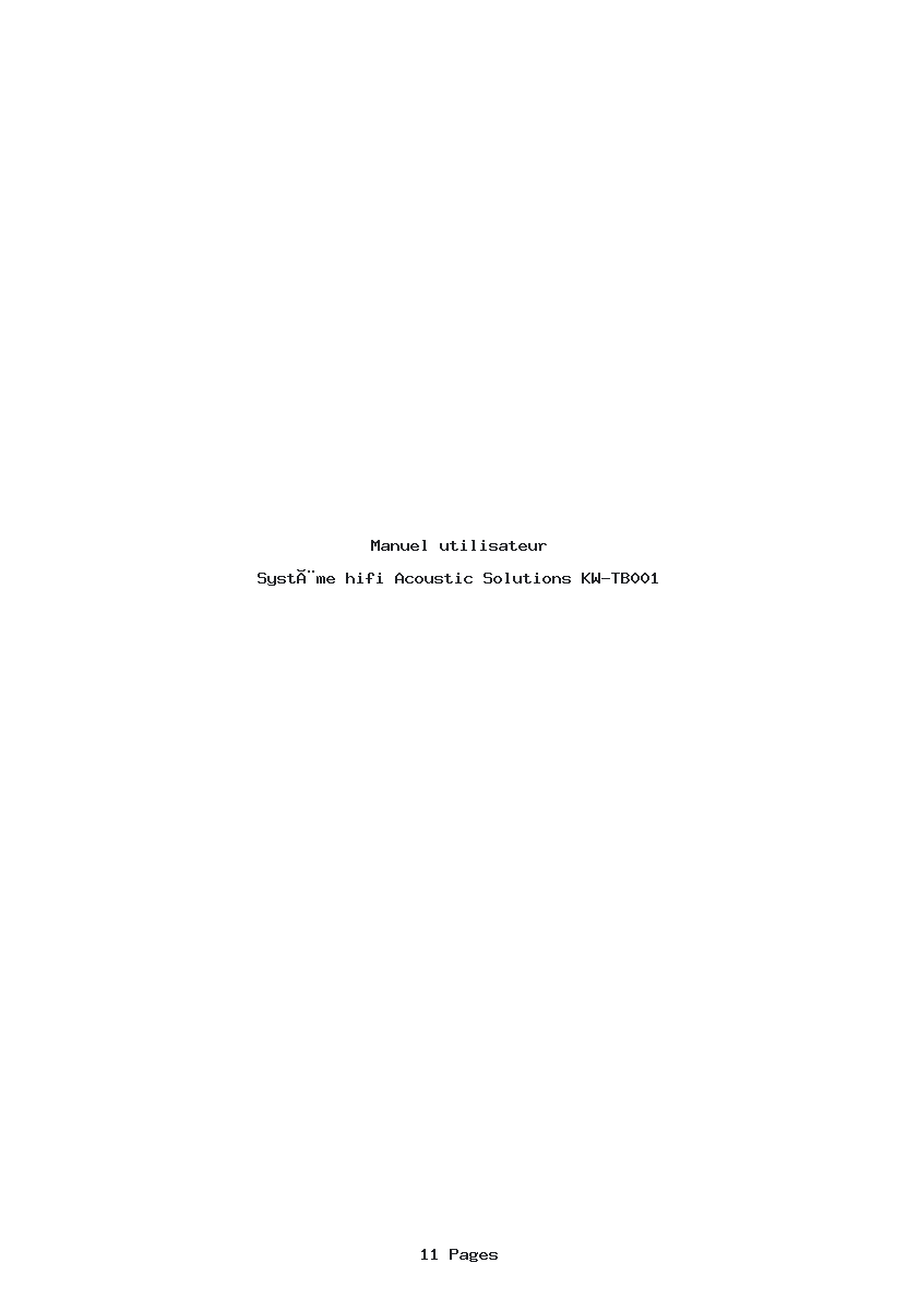 Page 1 de la notice Manuel utilisateur Acoustic Solutions KW-TB001