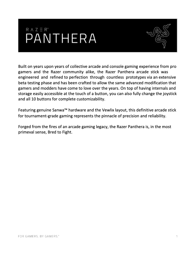 Page 1 de la notice Manuel utilisateur Razer Panthera