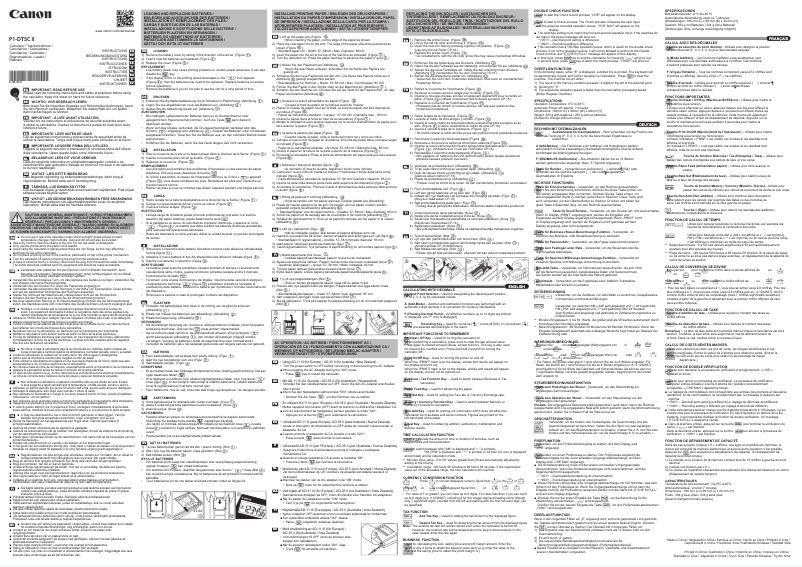 Page 1 de la notice Manuel utilisateur Canon P1-DTSC II