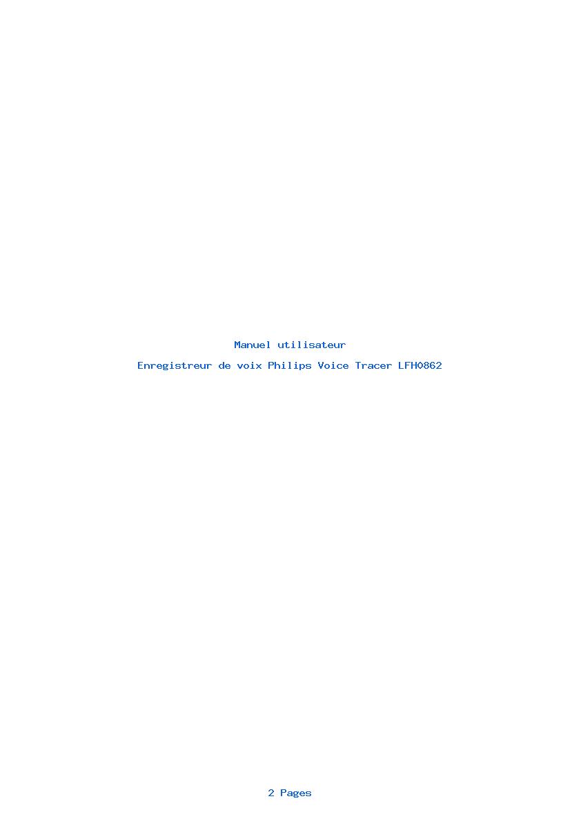 Page 1 de la notice Manuel utilisateur Philips Voice Tracer LFH0862