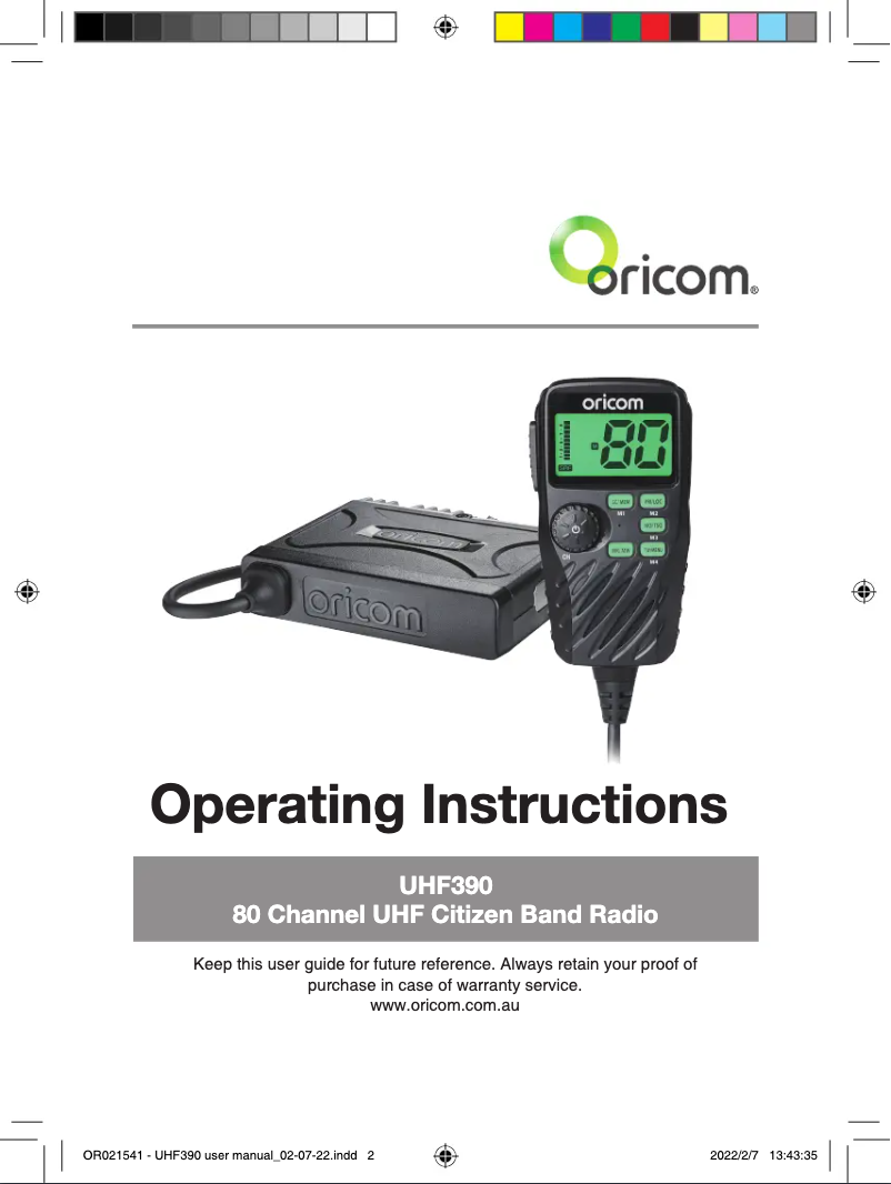 Page 1 de la notice Manuel utilisateur Oricom UHF390TP