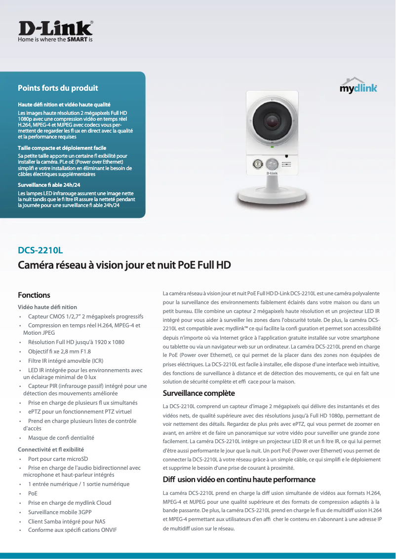 Page 1 of the manual Technical Sheet D-Link DCS-2210L