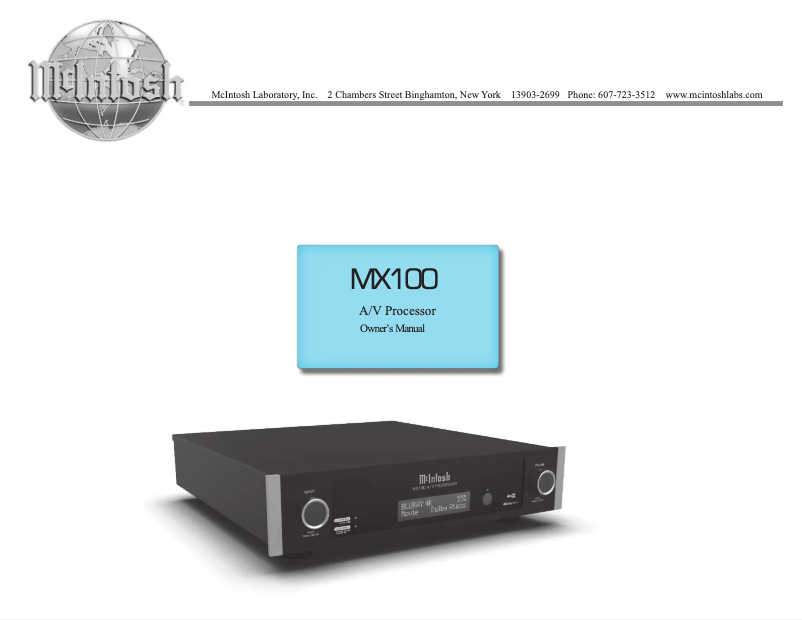 Page 1 of the manual User Manual McIntosh MX100