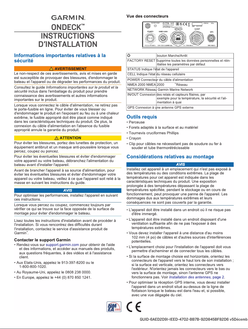 Page 1 de la notice Guide d'installation Garmin OnDeck Hub