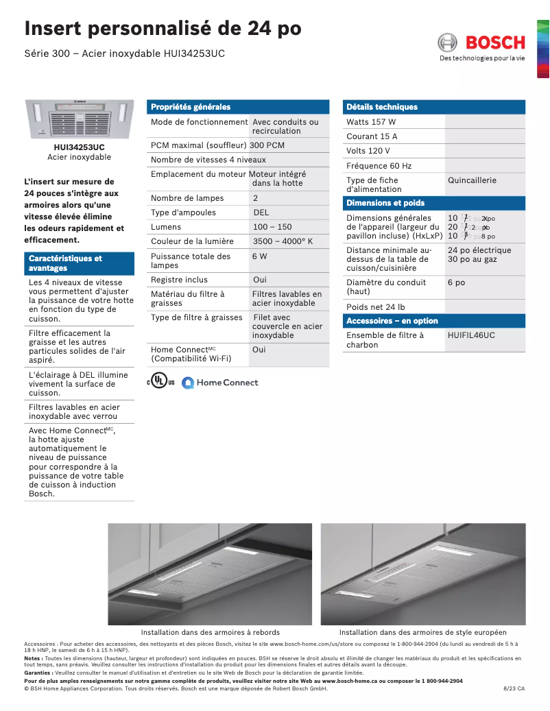 Page 1 of the manual Technical Sheet Bosch HUI34253UC