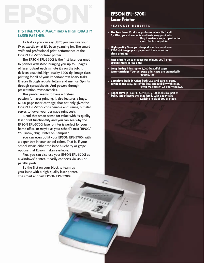 Page 1 de la notice Brochure Epson EPL-5700i