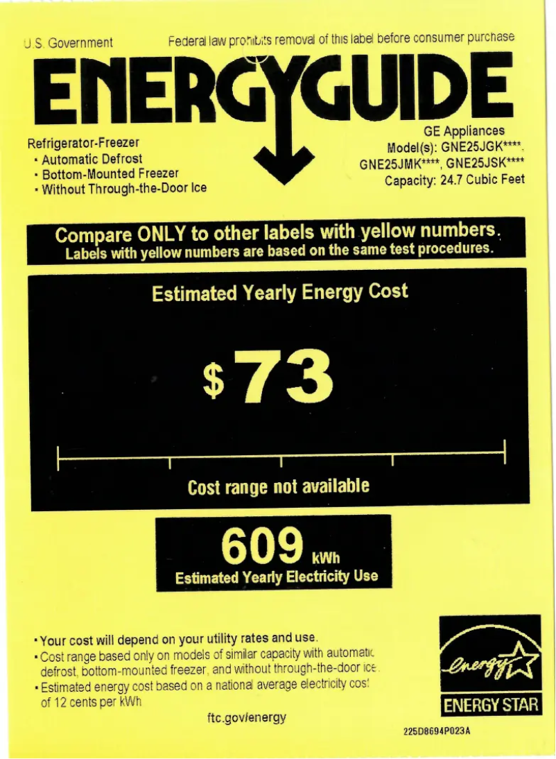 Página 1 del manual Etiqueta energética GE GNE25JGKBB