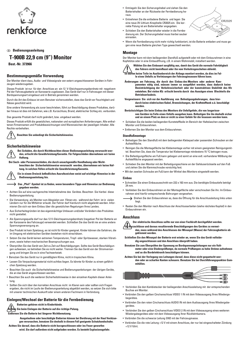 Page 1 de la notice Manuel utilisateur Renkforce T-900B