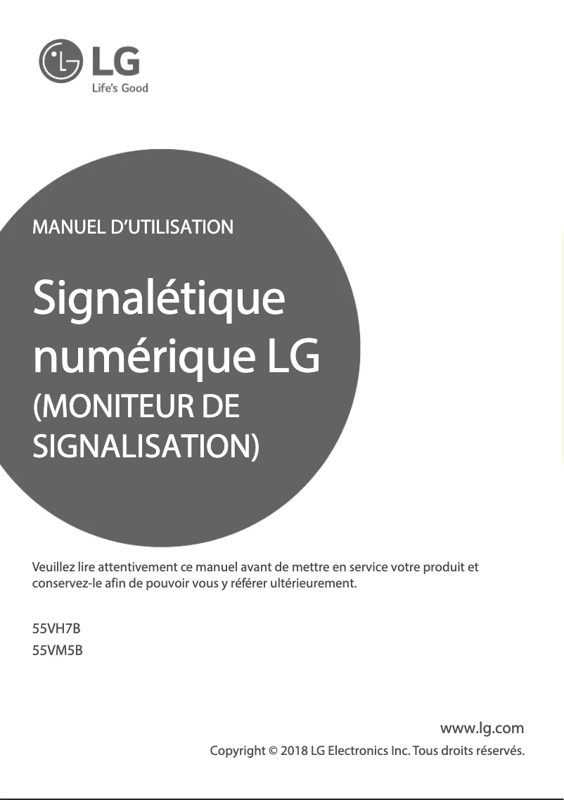 Page 1 de la notice Manuel utilisateur LG 55VH7B