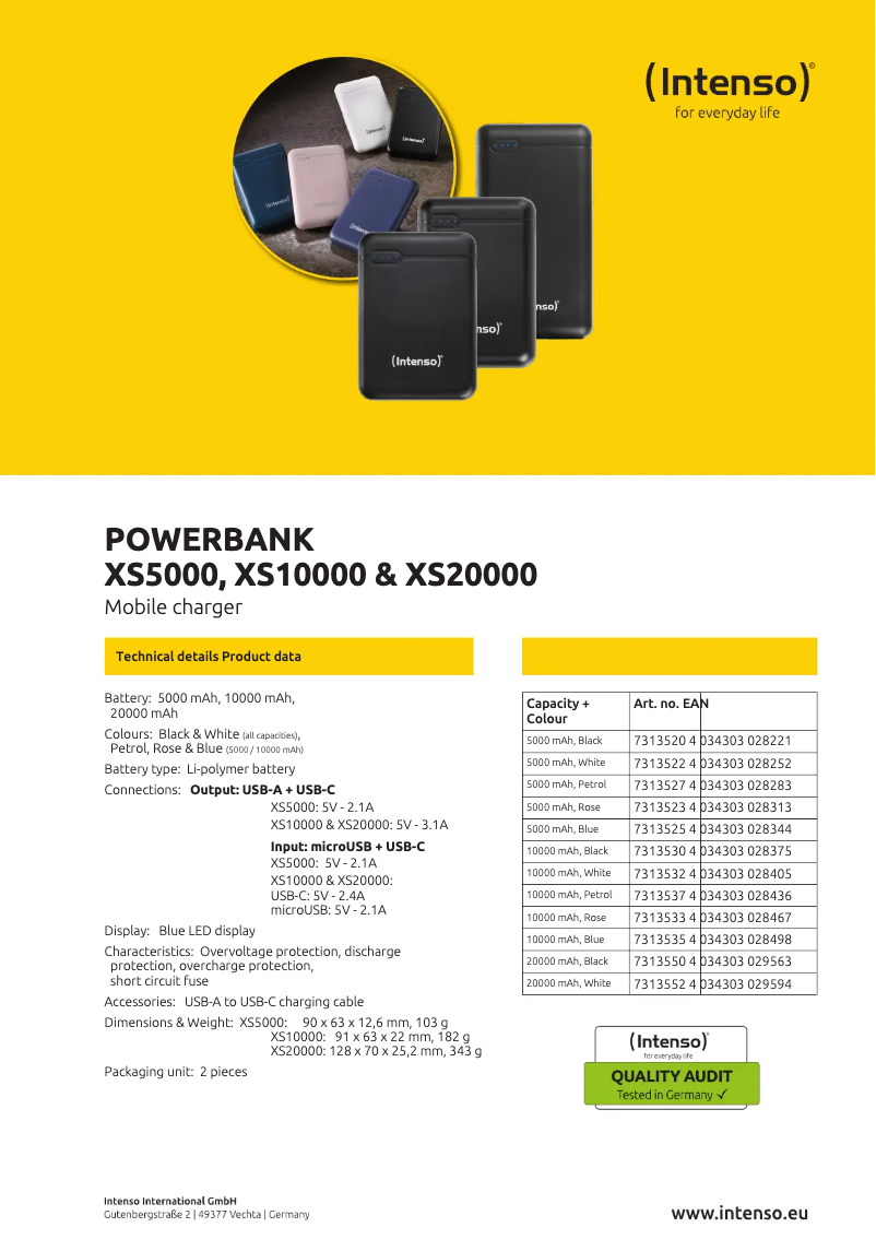 Page 1 de la notice Fiche technique Intenso XS5000