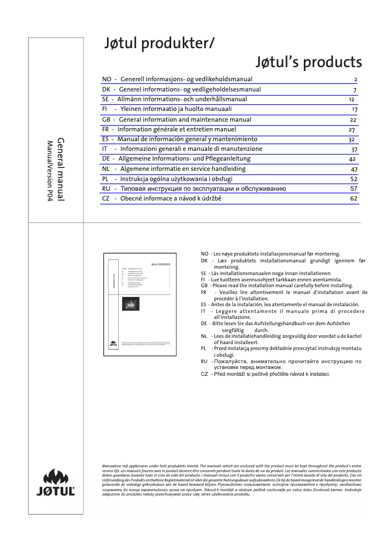 Page 1 de la notice Manuel utilisateur Jøtul F 100