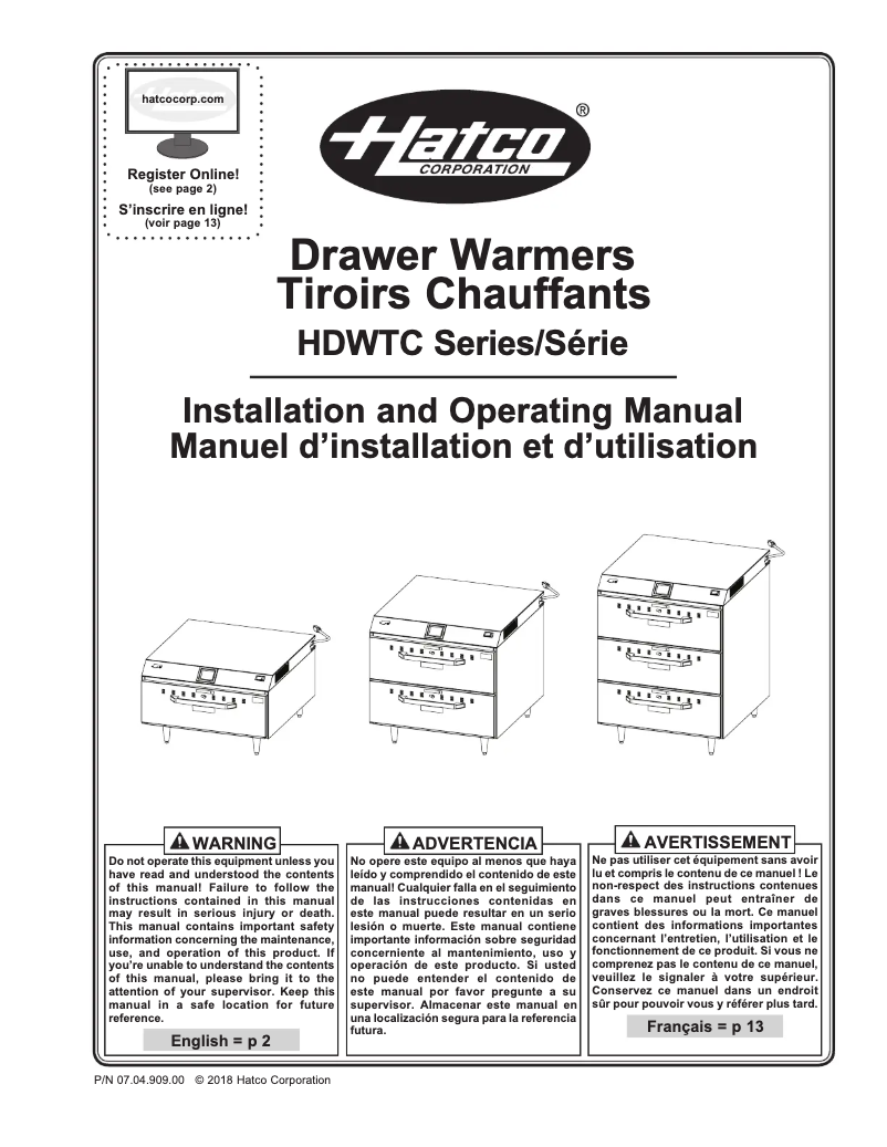 Page 1 de la notice Manuel utilisateur Hatco HDWTC-1