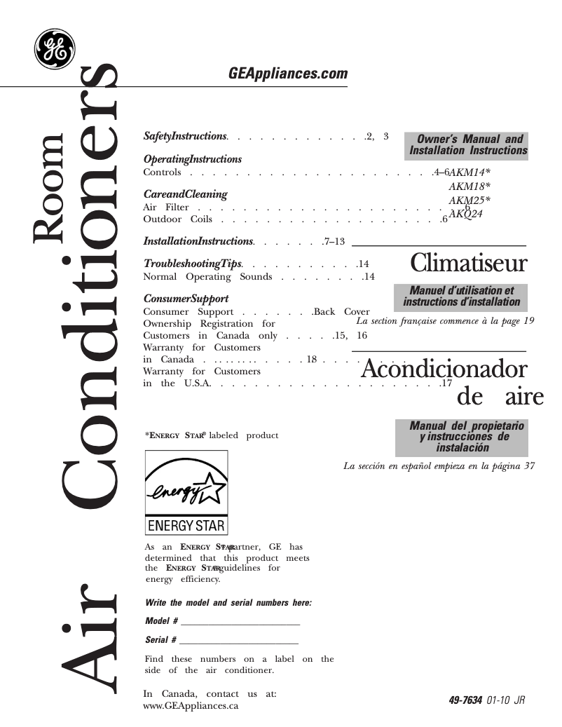 Página 1 del manual Guía de instalación GE AKQ24DN