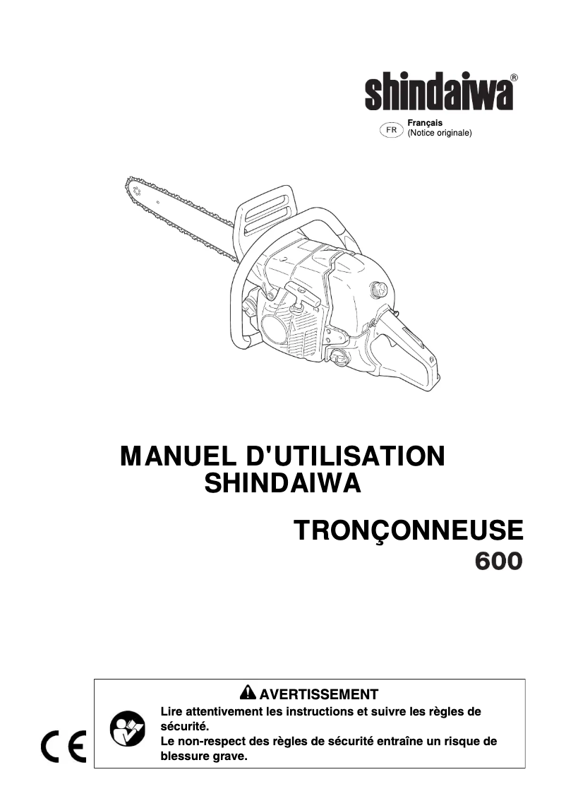 Page 1 de la notice Manuel utilisateur Shindaiwa 600