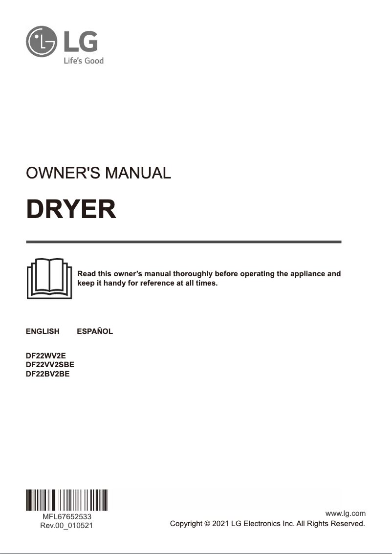 Page 1 de la notice Manuel utilisateur LG DF22WV2E