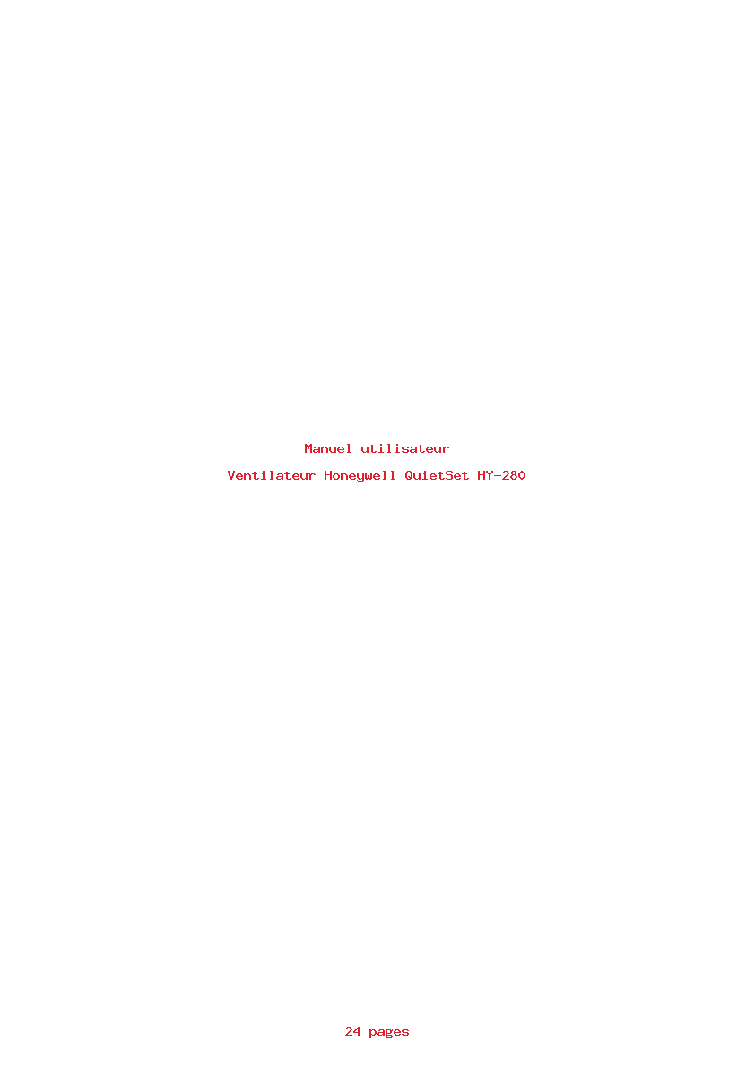 Page 1 de la notice Manuel utilisateur Honeywell QuietSet HY-280