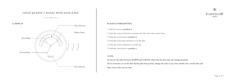 Page 1 de la notice Manuel utilisateur Earnshaw Cornwall Retrograde ES-8077-02