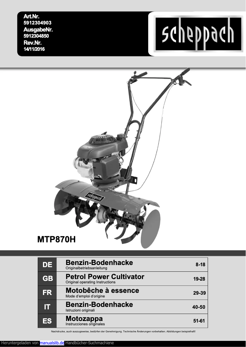 Page 1 de la notice Manuel utilisateur Scheppach HS720B