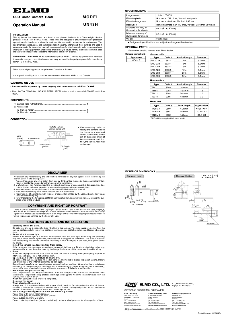 Page 1 de la notice Manuel utilisateur Elmo UN43H