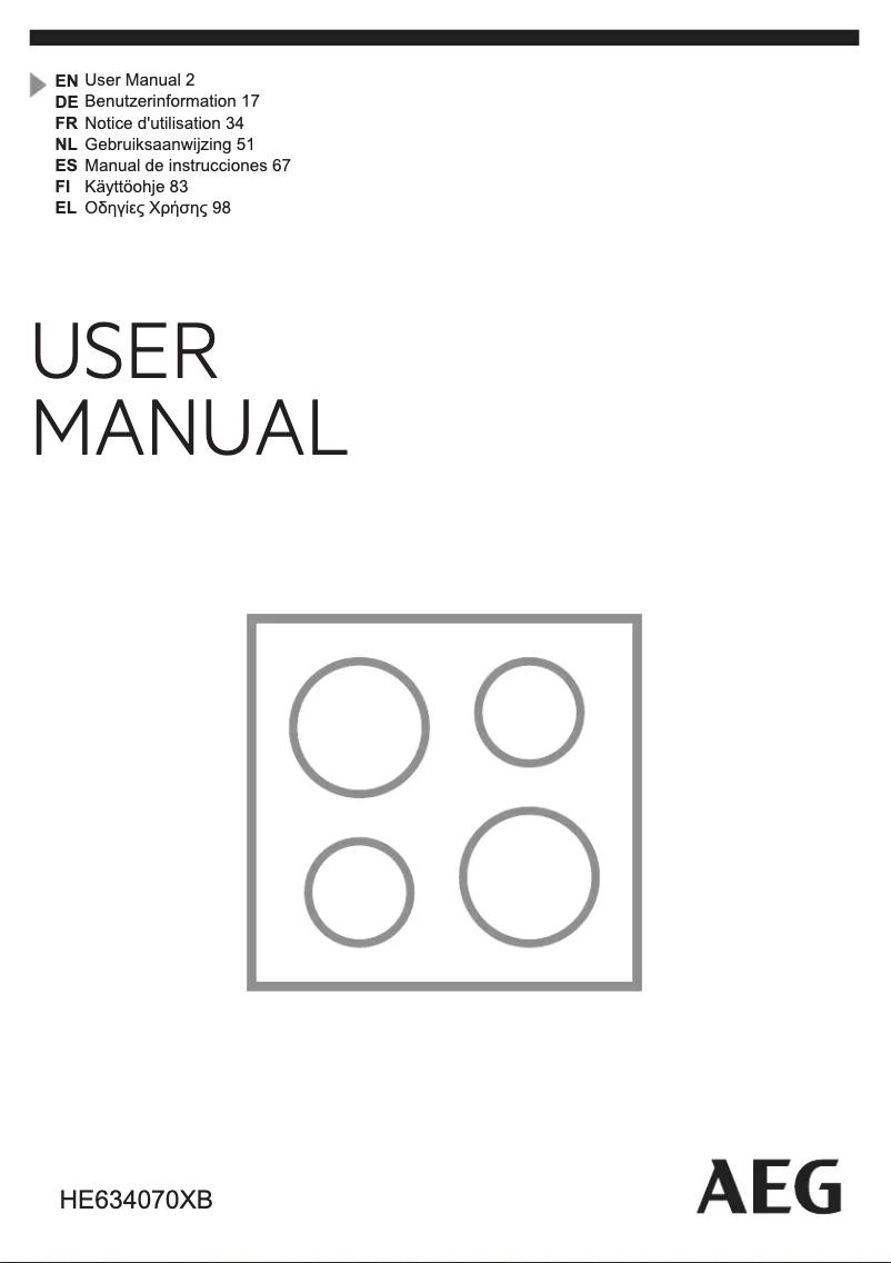 Page 1 de la notice Manuel utilisateur AEG HE634070XB