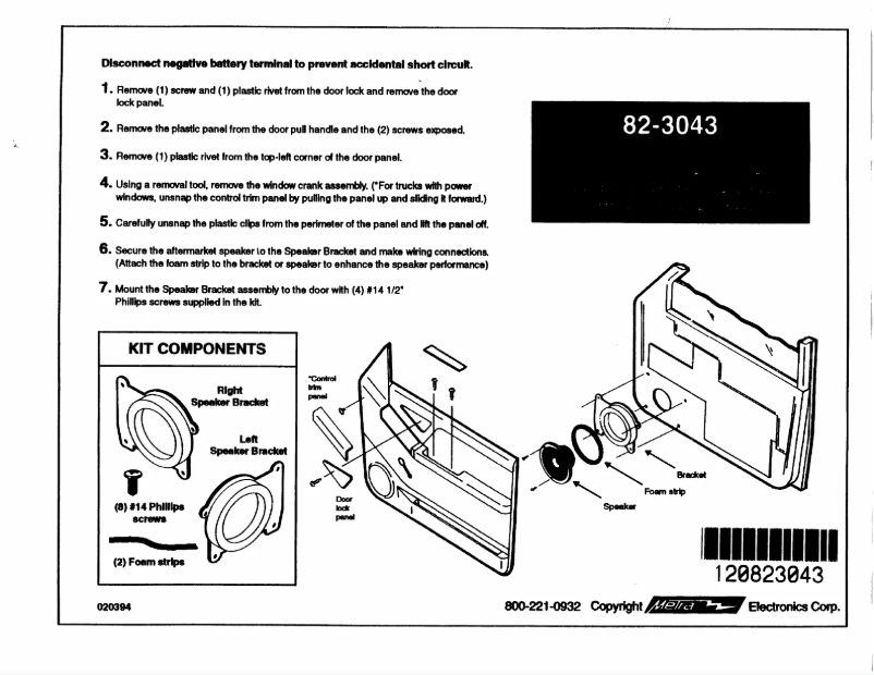Page 1 de la notice Manuel utilisateur Metra 82-3043