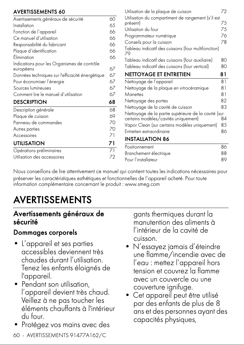 Page 1 de la notice Manuel utilisateur Smeg TR103IBL2