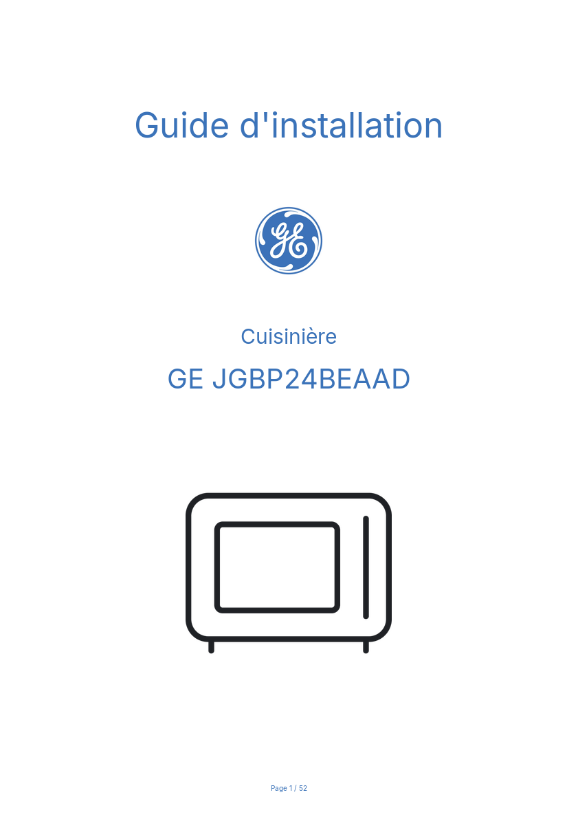 Page 1 de la notice Guide d'installation GE JGBP24BEAAD