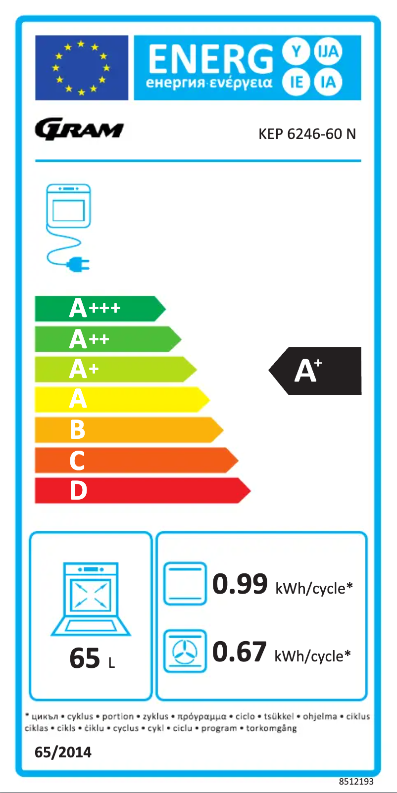 Page 1 de la notice Label énergétique Gram KEP 6246-60 N