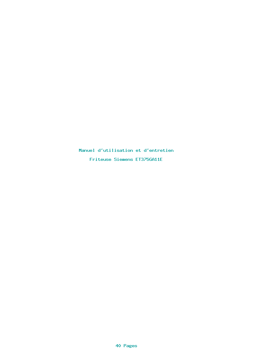 Page 1 de la notice Manuel d'utilisation et d'entretien Siemens ET375GA11E