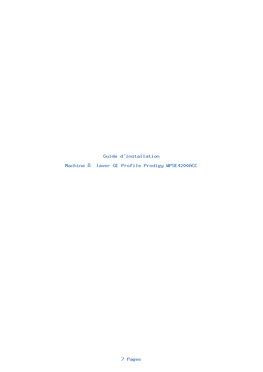 Page 1 de la notice Guide d'installation GE Profile Prodigy WPSE4200ACC