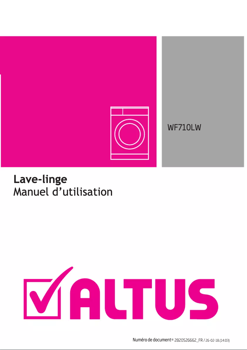 Page 1 de la notice Manuel utilisateur Altus WF710LW